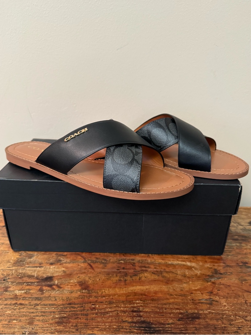 NIB Coach Hilda Cross-Band Slide Sandals in Black, Size 9 - Picture 2 of 7